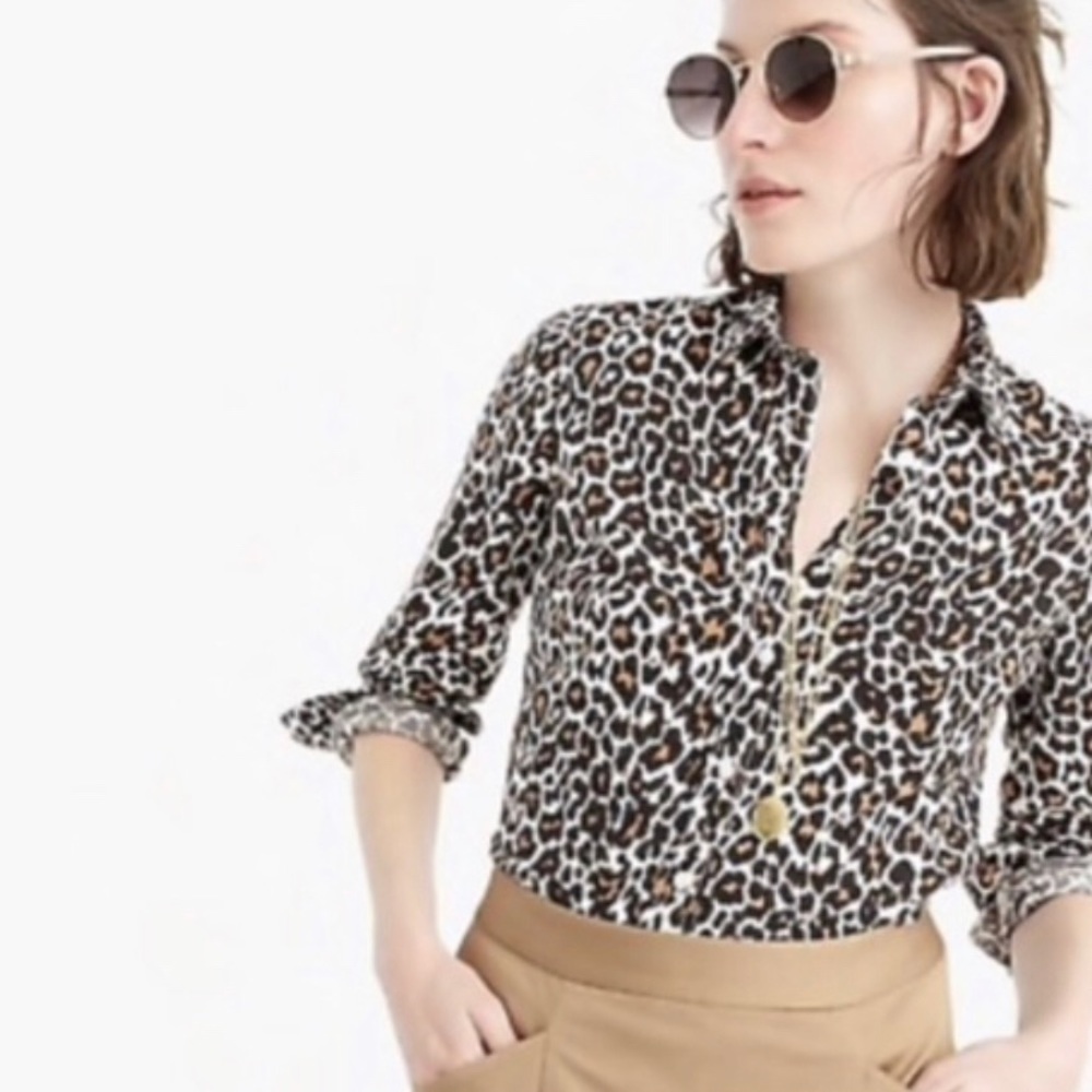 Linen Blend Leopard Print Button Up